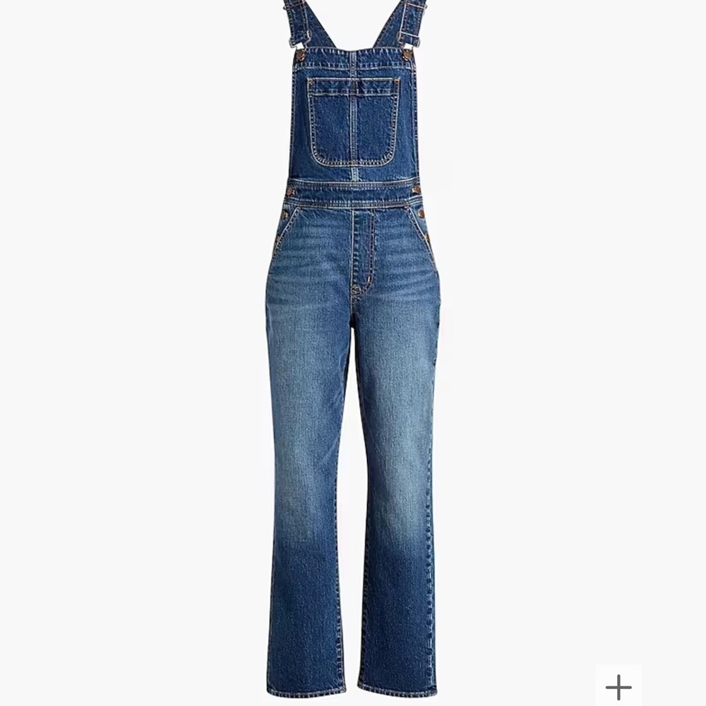 J Crew Womens Large All Day Stretch Overalls, Classic Medium Wash